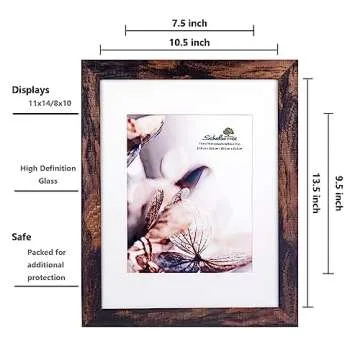 Scholartree Wooden Brown 11x14 Picture Frame with Mat 2 Set in 1 Pack,Display 11x14 without Mat or 8...