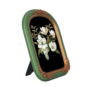 PARAFAYER Vintage Picture Frame 5x7 Inch, Antique Ornate Green Arched Photo Frame With Intricate Gol...