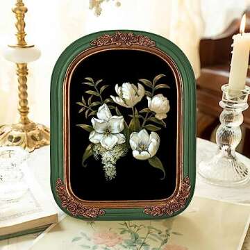 PARAFAYER Vintage Picture Frame 5x7 Inch, Antique Ornate Green Arched Photo Frame With Intricate Golden Floral Relief, High-Definition Glass Front, Retro Home Decor Art Gallery (Green and Gold 5x7)