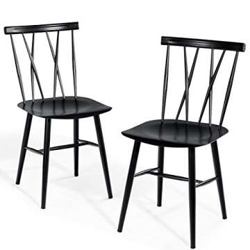 COSTWAY Dining Chair Set of 2, Farmhouse Windsor Chairs Dining Room Chairs with Spindle Back and Sturdy Metal Construction, Kitchen Side Chairs for Living Room Restaurant, Black (Height 17'')
