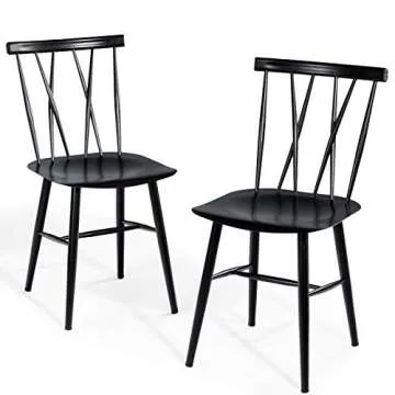 COSTWAY Dining Chair Set of 2, Farmhouse Windsor Chairs Dining Room Chairs with Spindle Back and Sturdy Metal Construction, Kitchen Side Chairs for Living Room Restaurant, Black (Height 17'')