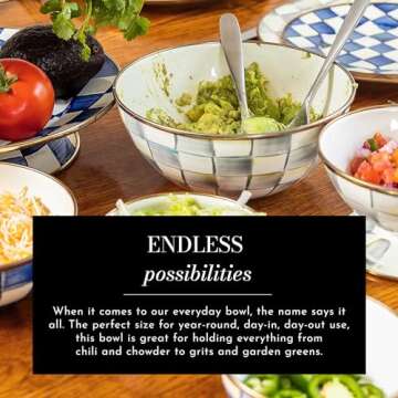 MACKENZIE-CHILDS Enamel Everyday Bowl, Serving Bowl for Entertaining, Medium, Gray-and-White Sterlin...