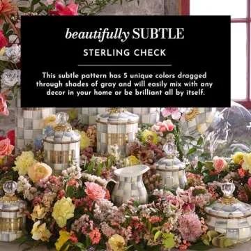 MACKENZIE-CHILDS Enamel Everyday Bowl, Serving Bowl for Entertaining, Medium, Gray-and-White Sterling Check