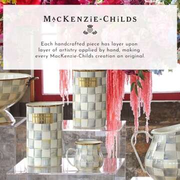 MACKENZIE-CHILDS Enamel Everyday Bowl, Serving Bowl for Entertaining, Medium, Gray-and-White Sterling Check