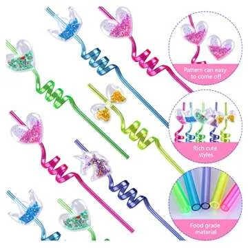 Glitter Straws for Party Favors - Reusable Drinking Plastic Straws for Kids Party Supplies Goodie Gi...