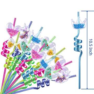 Glitter Straws for Party Favors - Reusable Drinking Plastic Straws for Kids Party Supplies Goodie Gift Bags, 20pcs Unicorn Heart Shaped Sparkly Straws for Girls Pool Birthday Party Decorations