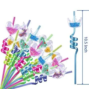 Glitter Straws for Party Favors - Reusable Drinking Plastic Straws for Kids Party Supplies Goodie Gift Bags, 20pcs Unicorn Heart Shaped Sparkly Straws for Girls Pool Birthday Party Decorations
