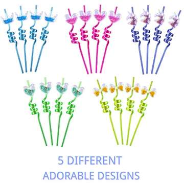 Glitter Straws for Party Favors - Reusable Drinking Plastic Straws for Kids Party Supplies Goodie Gift Bags, 20pcs Unicorn Heart Shaped Sparkly Straws for Girls Pool Birthday Party Decorations