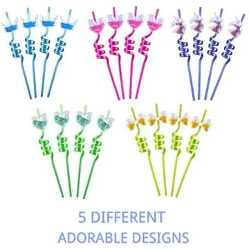 Glitter Straws for Party Favors - Reusable Drinking Plastic Straws for Kids Party Supplies Goodie Gift Bags, 20pcs Unicorn Heart Shaped Sparkly Straws for Girls Pool Birthday Party Decorations