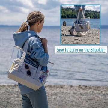 VENO 2 Packs Clear Bag Transparent Vinyl PVC Tote, Outdoor, Beach, Pool (Set of 2, Beige)