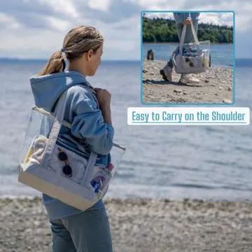 VENO 2 Packs Clear Bag Transparent Vinyl PVC Tote, Outdoor, Beach, Pool (Set of 2, Beige)