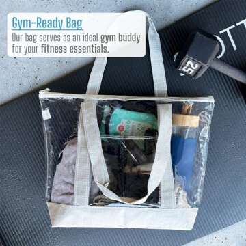 VENO 2 Packs Clear Bag Transparent Vinyl PVC Tote, Outdoor, Beach, Pool (Set of 2, Beige)