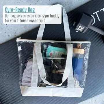 VENO 2 Packs Clear Bag Transparent Vinyl PVC Tote, Outdoor, Beach, Pool (Set of 2, Beige)