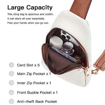 Telena Sling Bag for Women Crossbody Fanny Pack Vegan Leather Sling Backpack Chest Bag for Women Beige Brown