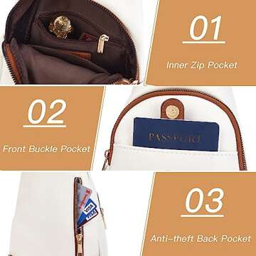 Telena Sling Bag for Women Crossbody Fanny Pack Vegan Leather Sling Backpack Chest Bag for Women Beige Brown