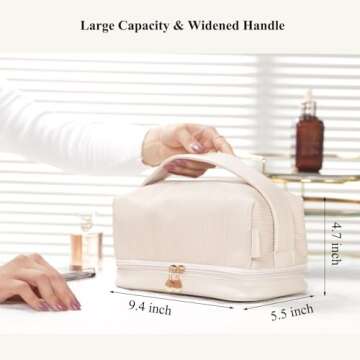 Makeup Travel Bag for Women, Large Capacity Water Proof Vegan Leather Cosmetic Bags, Double Layer Make up Organizer Bag