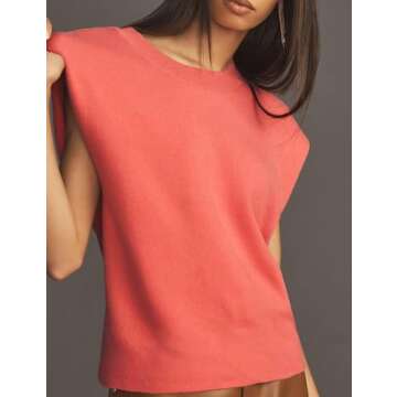 Labolliy Women Vintage Sleeveless Crew Neck Knit Sweater Vest Cap Sleeve Casual Solid Pullover Tank Tops