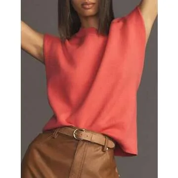 Labolliy Women Vintage Sleeveless Crew Neck Knit Sweater Vest Cap Sleeve Casual Solid Pullover Tank Tops