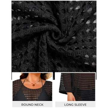 Pinup Fashion Plus Size Cover-Up Swimwear Crochet Black Swimsuit Coverup Hollow Out Knit Beach Dress 14W-24W