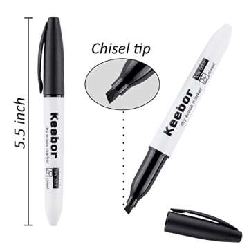Keebor Chisel Tip Dry Erase Markers, 72 Pack Black Marker, Low-Odor White Board Markers, Office & Sc...