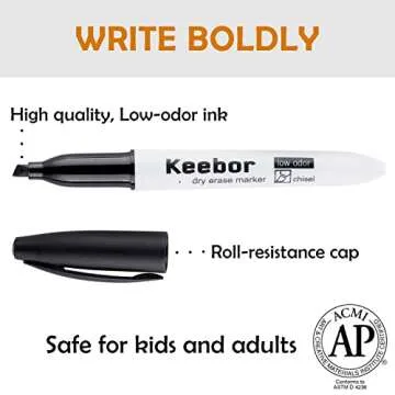 Keebor Chisel Tip Dry Erase Markers, 72 Pack Black Marker, Low-Odor White Board Markers, Office & School Supplies