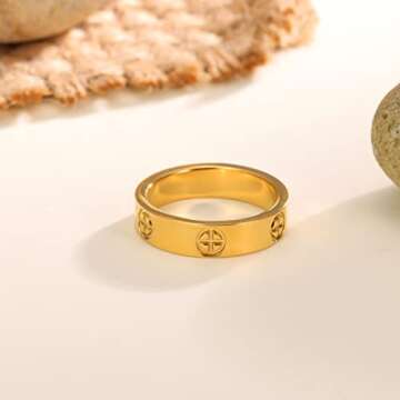 YUFANHY Love Friendship Couple Rings Fashion Cute Simple Unique 18k Gold Stainless Steel Rings Wedding Band Jewelry Birthday For Women