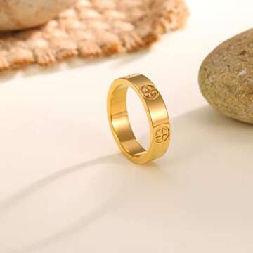 YUFANHY Love Friendship Couple Rings Fashion Cute Simple Unique 18k Gold Stainless Steel Rings Wedding Band Jewelry Birthday For Women