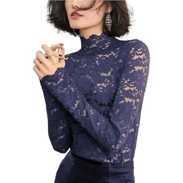 Chic Women's Floral Lace Mesh Top with Long Sleeves and Embroidery