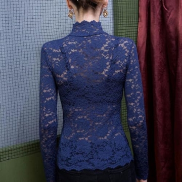 Floral Lace Mesh Top Long Sleeve Embroidery for Women