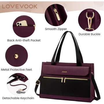 LOVEVOOK Women's 15.6 Inch Laptop Tote Bag