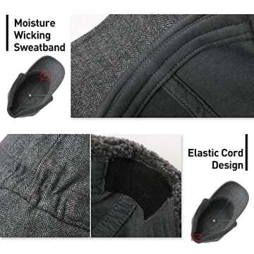 Jeff & Aimy Tweed Wool Mens Winter Hat Womens Baseball Cap Fleece Ear Flaps Muffs Warm Lined Trapper Hunting Chavo Del Cold Weather Brown