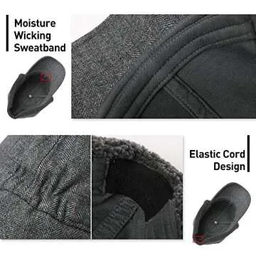 Jeff & Aimy Tweed Wool Mens Winter Hat Womens Baseball Cap Fleece Ear Flaps Muffs Warm Lined Trapper Hunting Chavo Del Cold Weather Brown