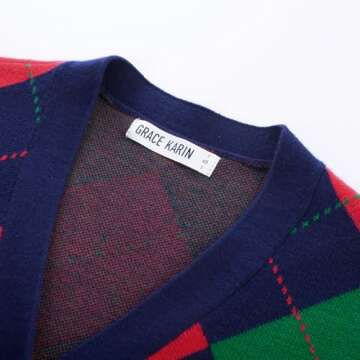 Women's Christmas Plaid Cardigans Fall Winter Knit Sweater Long Sleeve Knitwear for Holiday(Red Gree...