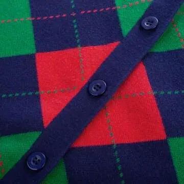 Women's Christmas Plaid Cardigans Fall Winter Knit Sweater Long Sleeve Knitwear for Holiday(Red Green Blue,L)