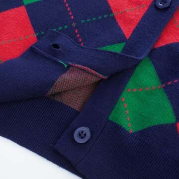 Women's Christmas Plaid Cardigans Fall Winter Knit Sweater Long Sleeve Knitwear for Holiday(Red Green Blue,L)