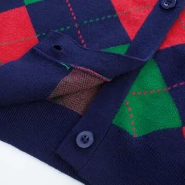 Women's Christmas Plaid Cardigans Fall Winter Knit Sweater Long Sleeve Knitwear for Holiday(Red Green Blue,L)