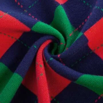 Women's Christmas Plaid Cardigans Fall Winter Knit Sweater Long Sleeve Knitwear for Holiday(Red Green Blue,L)