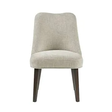 Martha Stewart Holls A Pair Dining Chairs Swoop Arm, Curved Upholstered Back, Round Piping, Foam Seat Cushion, Modern Kitchen Furniture, Dark Finished Solid Wood Legs, 35" H, Beige 2 Piece
