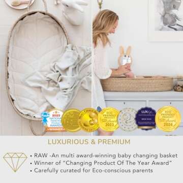 BEBE BASK Premium Baby Changing Basket - Artisan-Crafted Seagrass With Extra High Sides - Changing B...