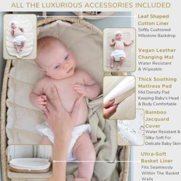 BEBE BASK Premium Baby Changing Basket - Artisan-Crafted Seagrass With Extra High Sides - Changing Basket for Baby Dresser - All Accessories Included - Complete Set for Nursery (Natural)