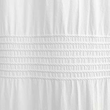 Seasonwood White Shower Curtain Farmhouse Shower Curtain Rustic Striped Cotton Blend Fabric Shower C...