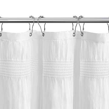 Seasonwood White Shower Curtain Farmhouse Shower Curtain Rustic Striped Cotton Blend Fabric Shower Curtain Heavy Weighted Bathroom Decor, 72 x 72