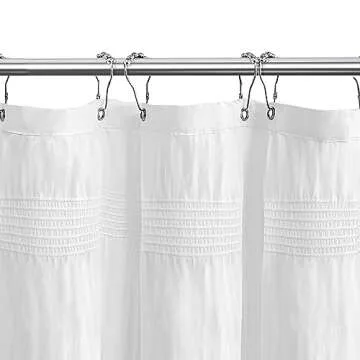 Seasonwood White Shower Curtain Farmhouse Shower Curtain Rustic Striped Cotton Blend Fabric Shower Curtain Heavy Weighted Bathroom Decor, 72 x 72