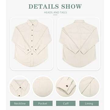 Women's Corduroy Button Down Pocket Shirts Casual Long Sleeve Oversized Blouses Tops 6016 Beige X-Large