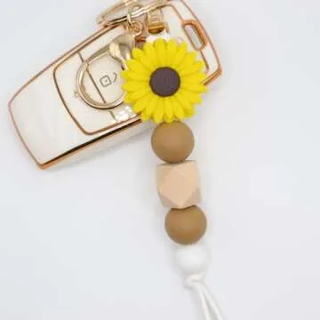 MyfavoriteK Flower Keychain Cute Silicone Beaded Keychain for Women Charms for Car Keys Holder Bag Purse