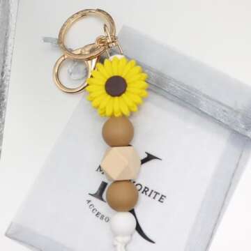 MyfavoriteK Flower Keychain Cute Silicone Beaded Keychain for Women Charms for Car Keys Holder Bag Purse