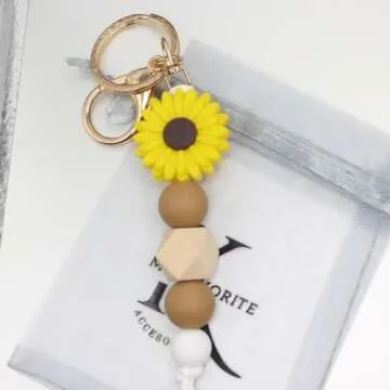 MyfavoriteK Flower Keychain Cute Silicone Beaded Keychain for Women Charms for Car Keys Holder Bag Purse