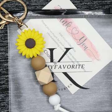 MyfavoriteK Flower Keychain Cute Silicone Beaded Keychain for Women Charms for Car Keys Holder Bag Purse