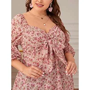 Floerns Plus Size Tie Front Floral Blouse for Women