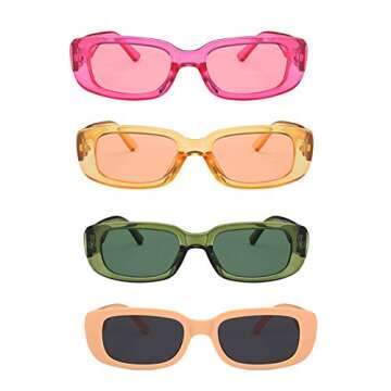 ENTHYI 4 Pieces Rectangle Sunglasses for Women Men Retro 90s Sun glasses Driving Glasses Square Fram...